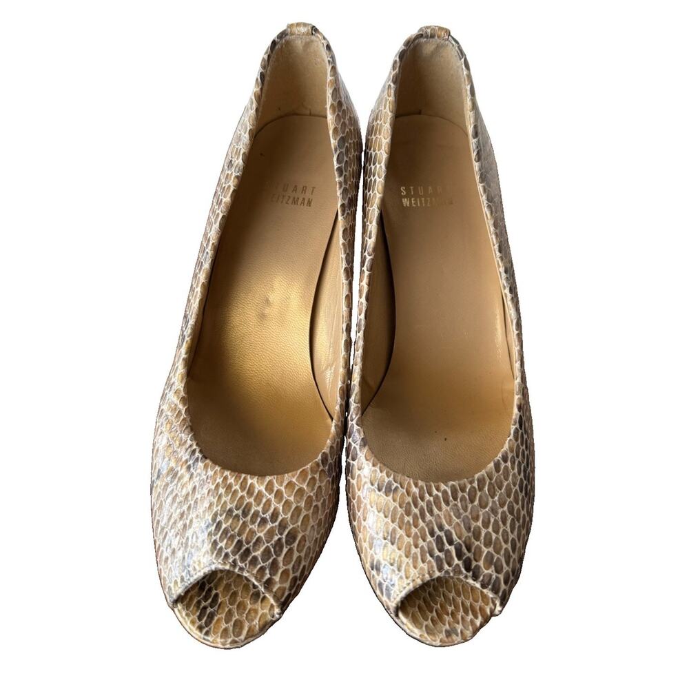 Stuart Weitzman Women’s 8M Snakeskin Peep Toe Platform Pumps Heels Spain